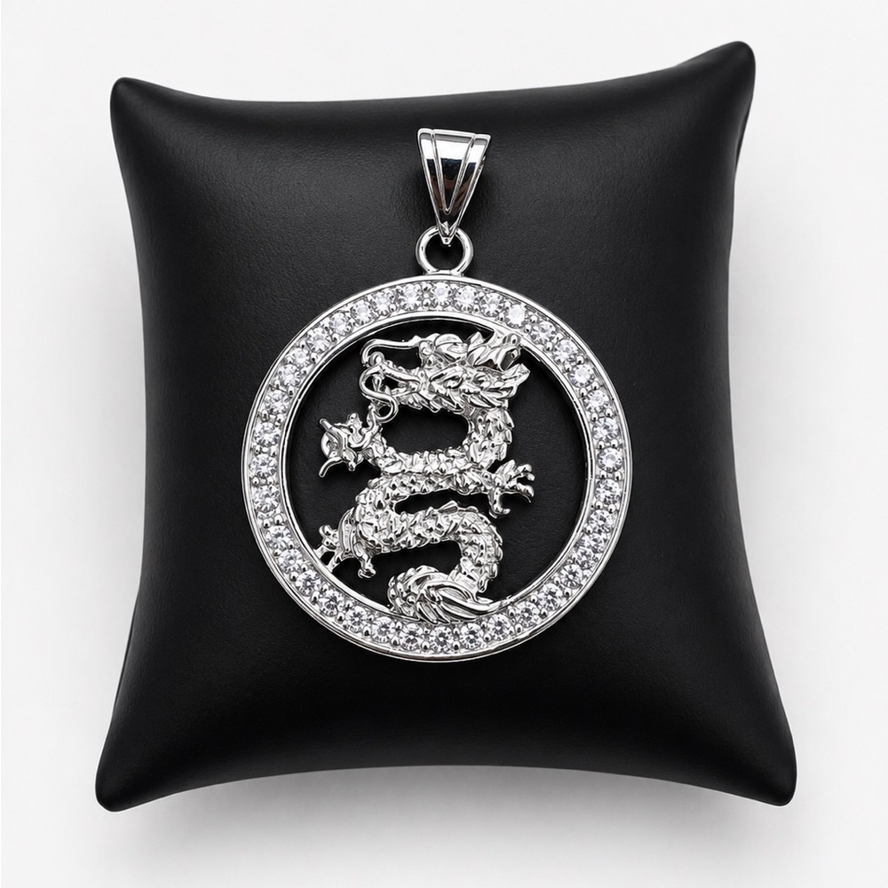 925 Sterling Silver Cubic ZIRCONIA Dragon Men’s Pendant